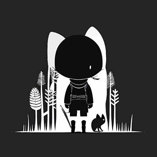 cute little hunter, flat vector logo, black and white, minimalistic, modern