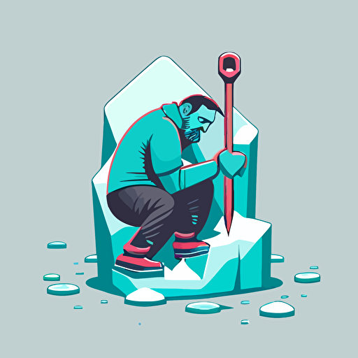 illustration of man kneeling and swinging an ice pick into the Ice vector style