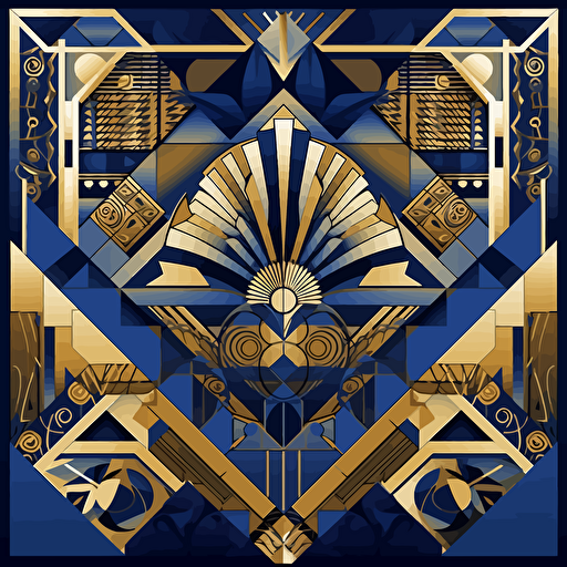 Creativity & productivity , art deco, geometrical shapes, skin of concrete and gold, royal blue, vector art