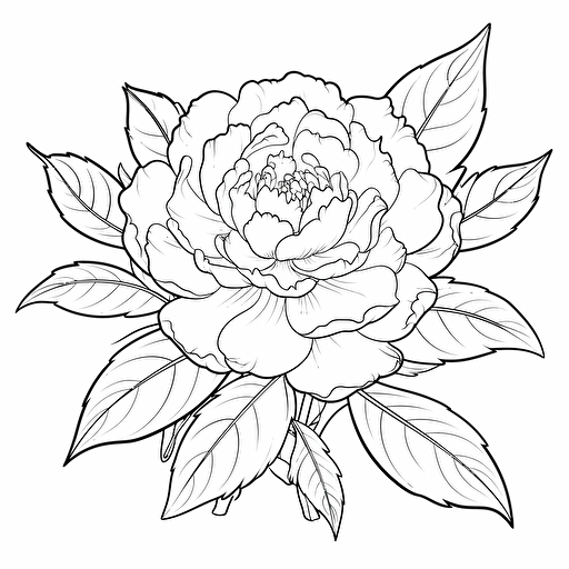 Peony flower ignorant style No Shadow. Cartoon. Coloring page. Vector. Simple.