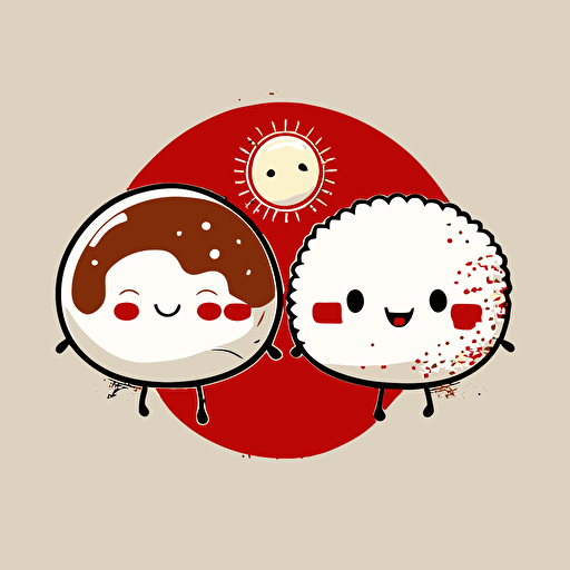 two cute japanese entrees smilling red and white. Vector style. 2D. Drawing.