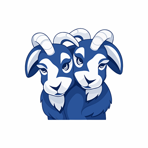 very simple logo for two goats pretending to be athletes touching heads, vector flat, blue colors, PNG, SVG, flat shading, solid white background, mascot, logo, vector illustration, masterwork, 2D, simple, illustrator