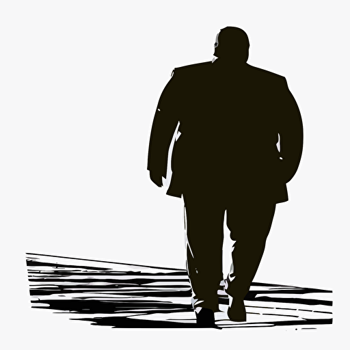 Black and white. back view of a fat person wearing a buisness suit. Simple Vector Art. White background