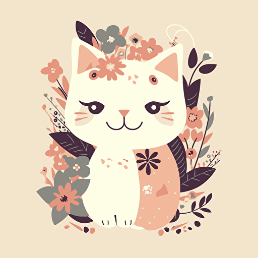 cute cat vector, floral