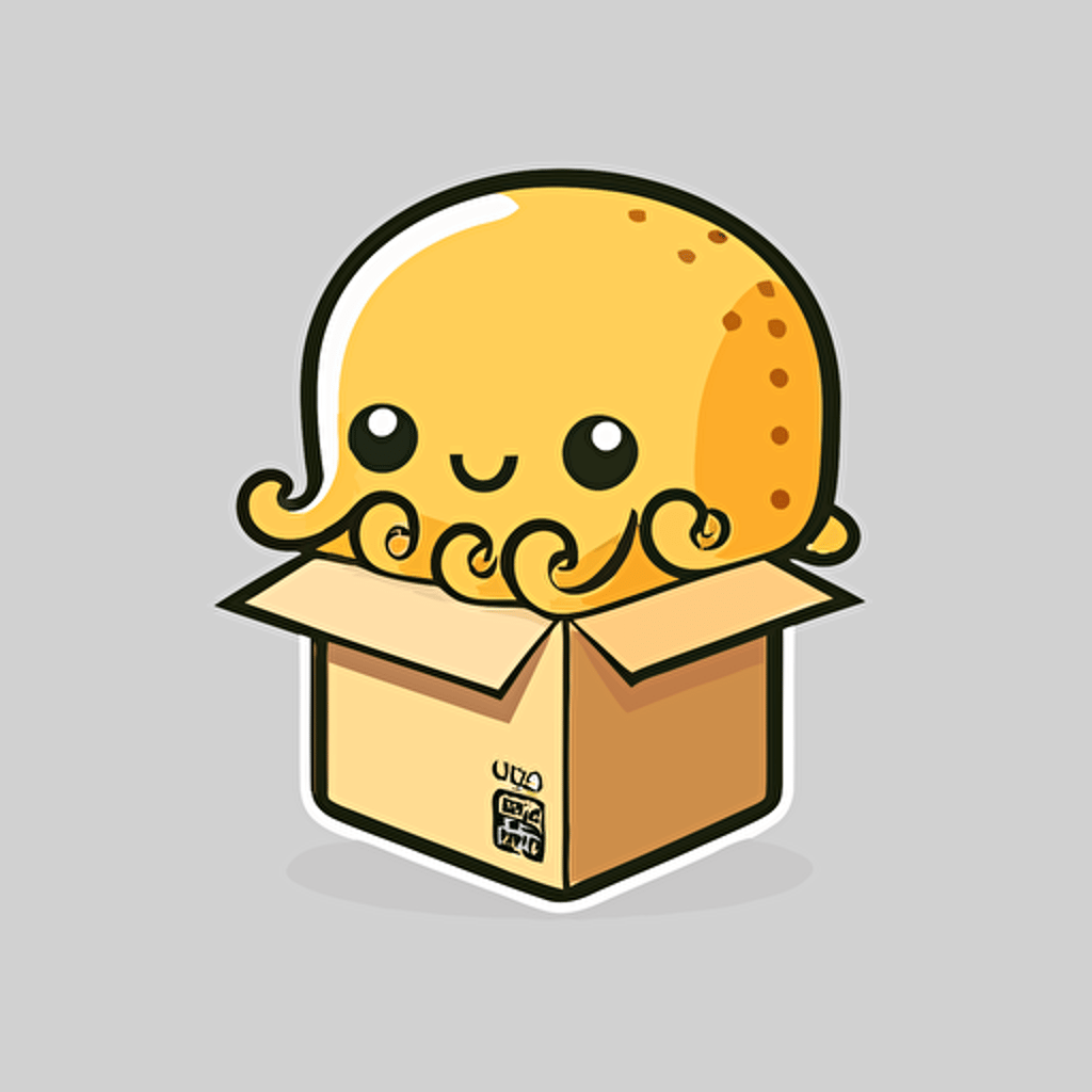 mascot logo of an octopus holding a small box, simple, vector, anime, 2d,