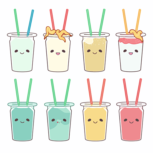 Kawaii straw cute, flat, 2D, vector, 16 colors, white background, in anime chibi style