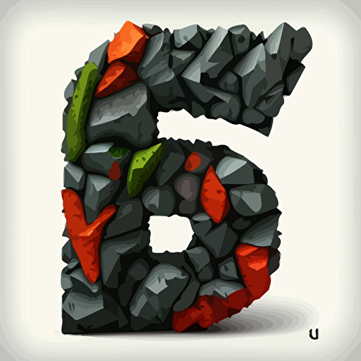 The letter G made from jagged basalt rocks, lava rocks, colorful vector