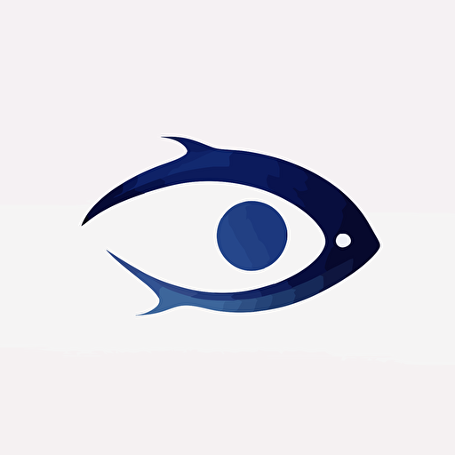 minimalist dark blue Ichthys fish eye symbol vector logo, white background, simple clean design, no eyelashes