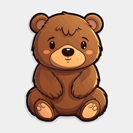 Brown Bear Vector Cute Cartoon Children Book Style Sticker border no background