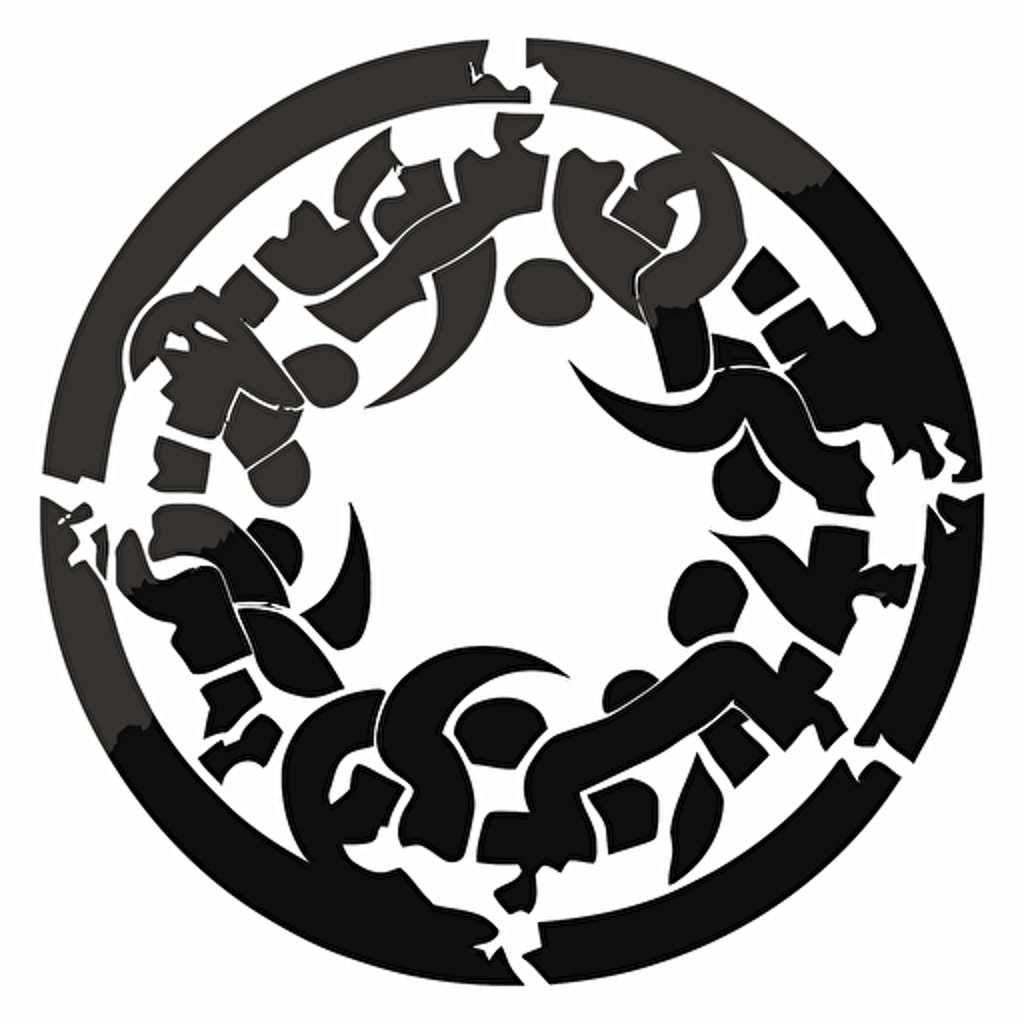 circular logo of a broken chain vector, simple design, black and white, flat