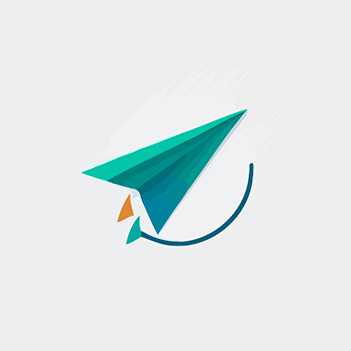 a minimalist, vector-style linear logo featuring a paper airplane emerging from a half-circle. Use a white background and blue-green colors. Clean. Simple. Colofurl. Vivid. Linear.
