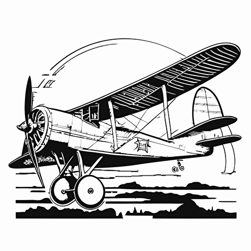 Albatros B.II airplane simple outline and shapes, coloring page black and white comic book flat vector, white background