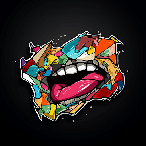 sticker, angry piece of gum, contour, colorful, vector, black background