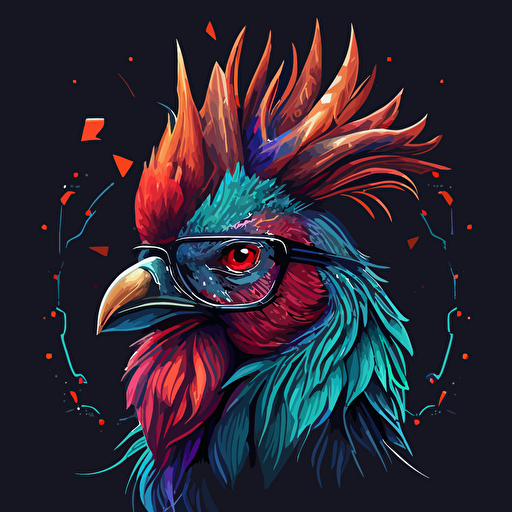gallo hipster colorido vibrante en vector