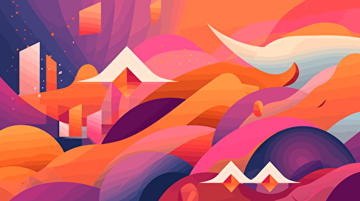 flat modern vector rectangle with an arrow pointing up, colour scheme, bright orange, purple and light pink, fluid shapes, evoking a feeling of hopefulness and determination