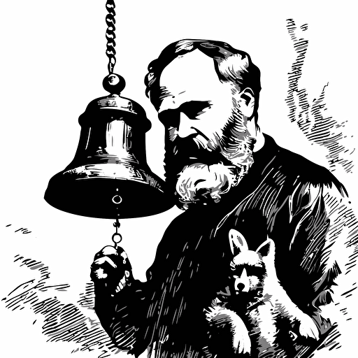 Ivan pavlov ringing a bell black and white vector style, white background