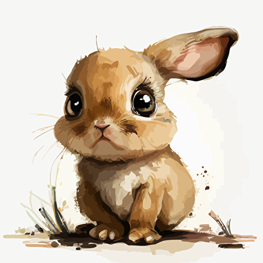 cartoon style, watercolor of cute baby rabbit, huge eyes, vector style