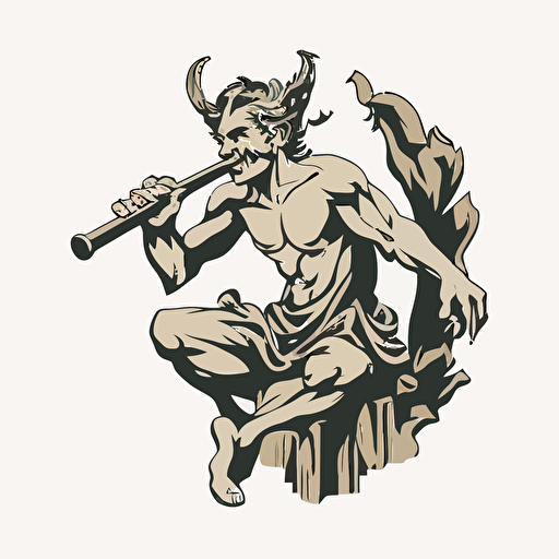 faun playing the flute in a rock band, vector logo, vector art, emblem, simple cartoon, 2d, no text, white background