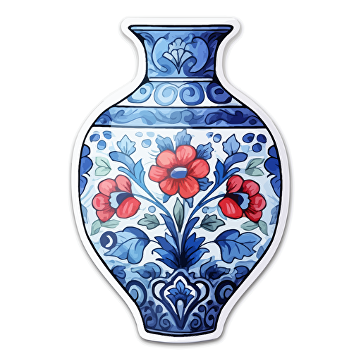 watercolor vector illustration boho porcelain vase sticker white background