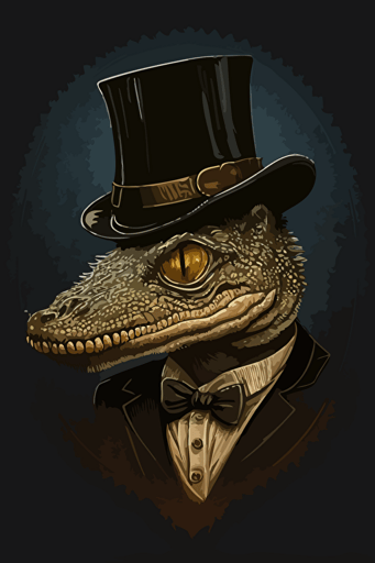 crocodile, wearing a top hat and a monocle, vector art,