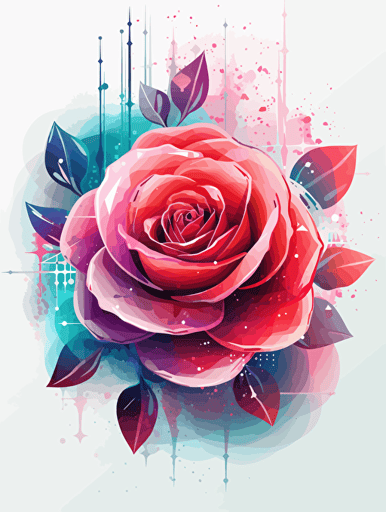 Technology Rose，modern minimalist illustration，A clean background, Gradient color, Vector，White background