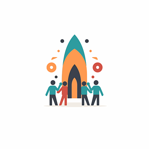 logo for a toy rocket building club, people buildig the toy rocket, minimalist, vector