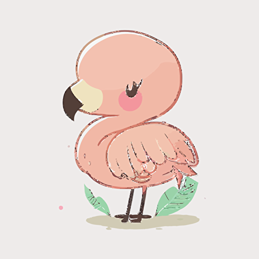 Vector cute kawaii flamingo, white background, pastel colors,winking,looking at the camera,thick legs ,clip art,no background