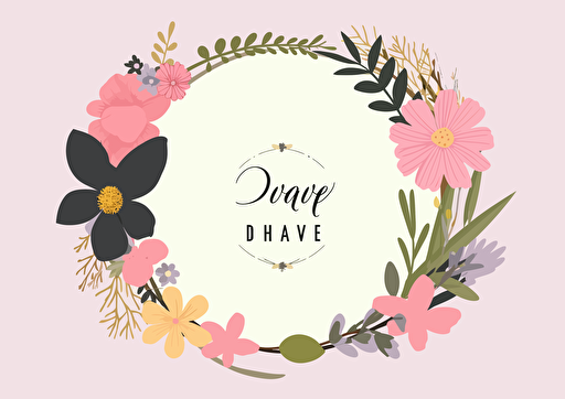Flower and botanical oval wreath, name, logo, vector flat, PNG, SVG, vector illustration