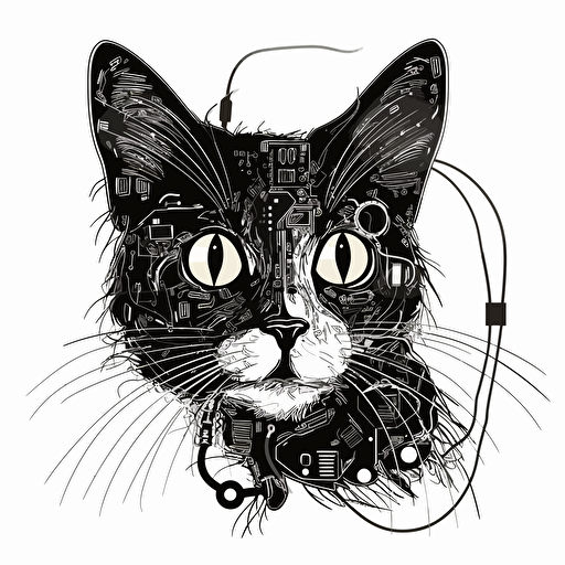 electrocat, black and white, vector art, white background