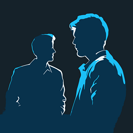 2 man, Rousing, Late Night, light blue color, blue background, simple design, vector style, white outline over silhouette