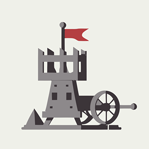 a medieval siege machine icon, basic shapes, simple, vector, clean white background