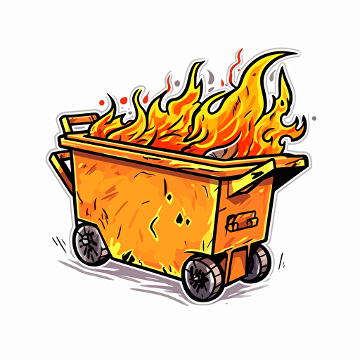 sticker, dumpster on fire, contour, vector, white background