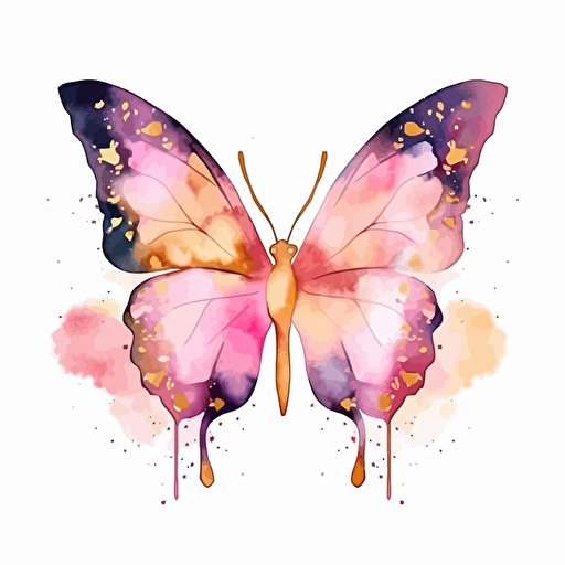 amazing and cute watercolor butterfly design in pink and gold, vector