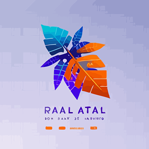 simple minimal logo of digitalized leaf, robot, pixel art, matrix code, flat vector logo, blue purple orange gradient, simple minimal, style of Paul Rand