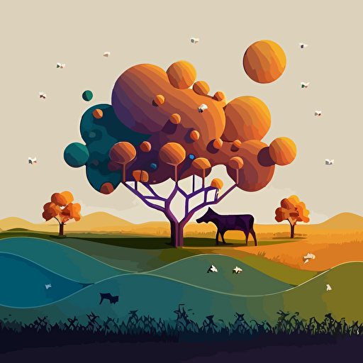 a vector art illustration of grazing land and the carbon atom
