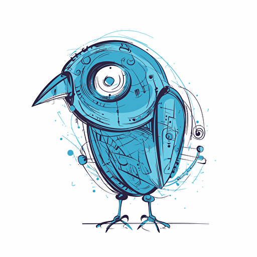 vector doodle minimalist, thinking bird shaped blue robot
