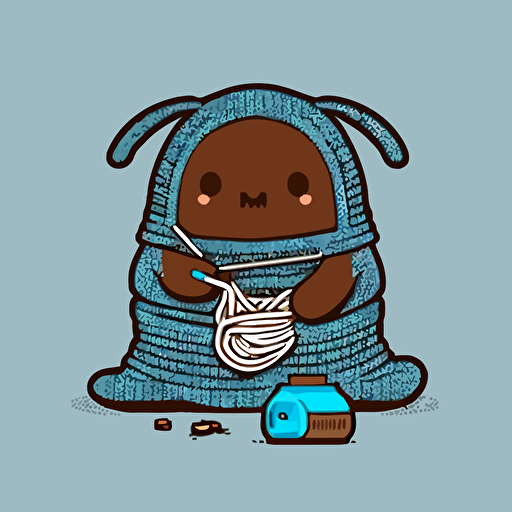 a simple vector style logo of a bunny creature knitting a blanket with yarn