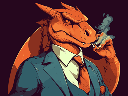 charizard wearing a business suit, smoking a big cigar, vector art, 2d,