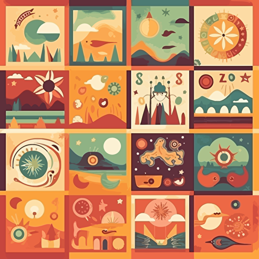 vector illustration Educational Posters, Toddler Playroom Decor, Illustration, warm colors, sky symbols