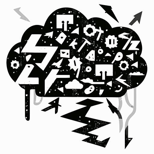 A simple thought cloud with a few jumbled runic symbols, indicating mental confusion from the Dazed condition, black and white, vector, flat, svg, dnd style