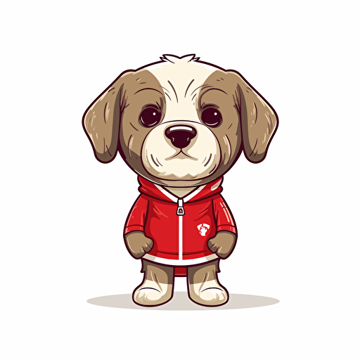 a vector picture of a dog funko pop dressed in Arsenal soccer colors clothes, white background for a clean, minimalist design