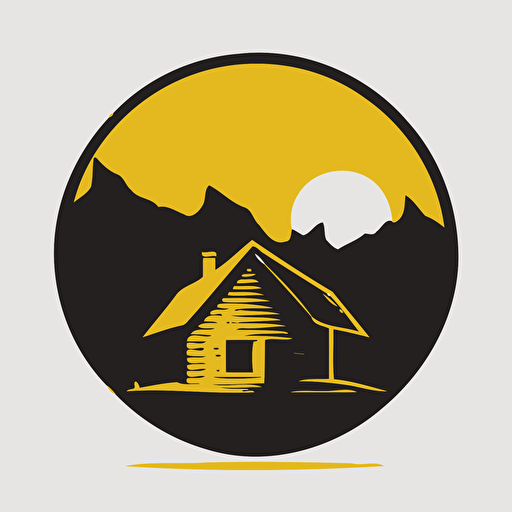 a simple circular logo of a alpine cabin in a whole yellow lemon, simple, vector