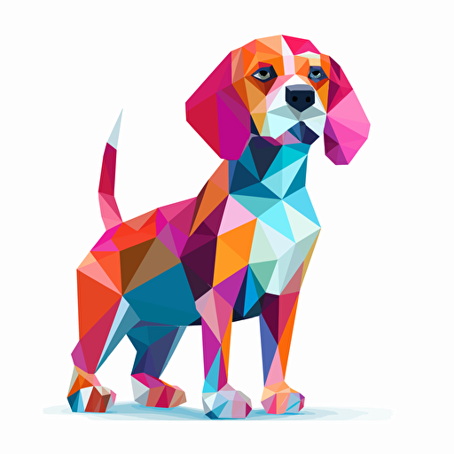 colorfull origami Beagle dog, vector art, white background