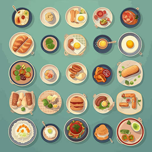 foods 2d birdview element designs set, modern, 2d, stock vector, svg, ai, light color, high quality