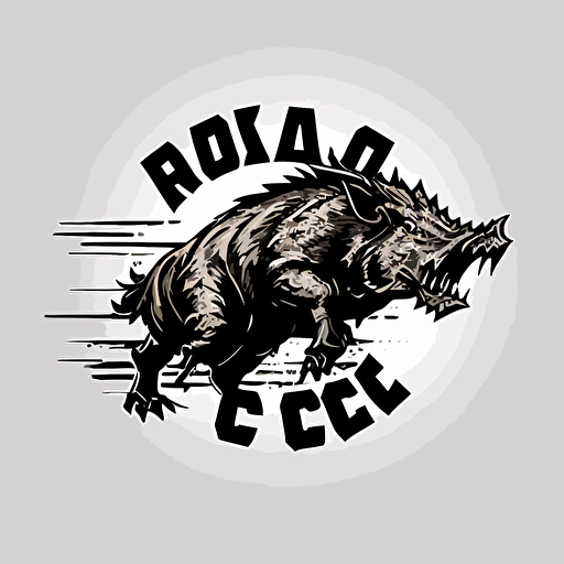 logo of a wild boar roaring on a white background, "RC08" written on the white background , vector, black background, US ARMY WWII theme, high res