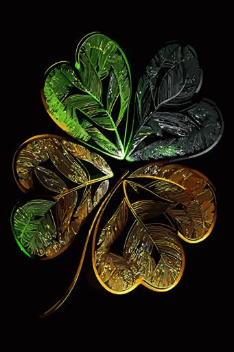 Neon 3 leaf clover small, vector image, black background, HD,