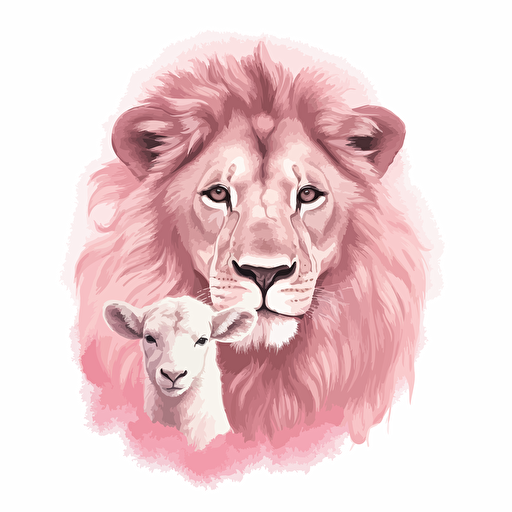 a picture of a lamb in the bottom mane of a lion , vector like style in pink shades