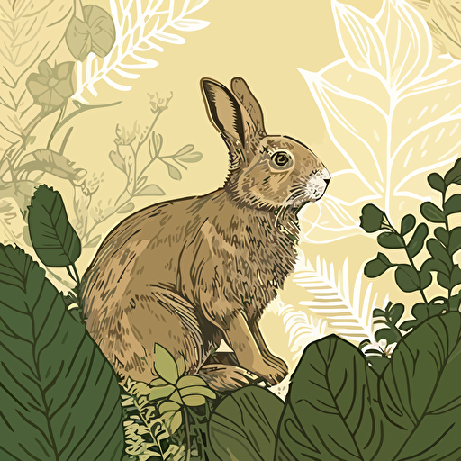 pdf vector drawing of a bunny with botanical background