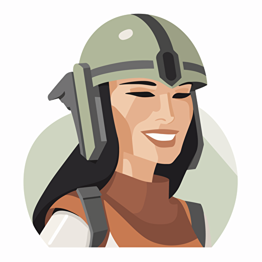 A beautiful female stormtrooper, goofy looking, smiling, minimalistic, flat light, white background, vector art , pixar style