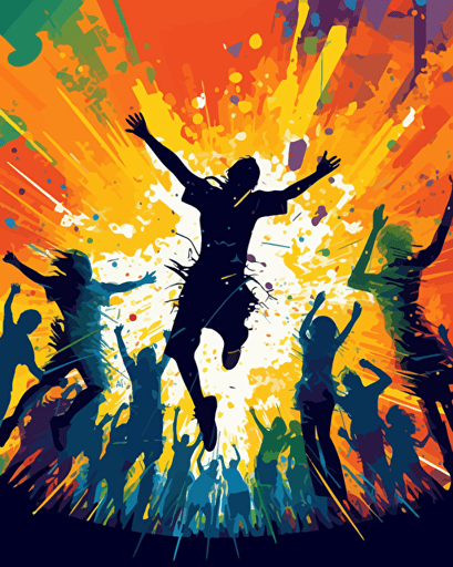 vector illustration of a jumping and dancing around in vivid colors
